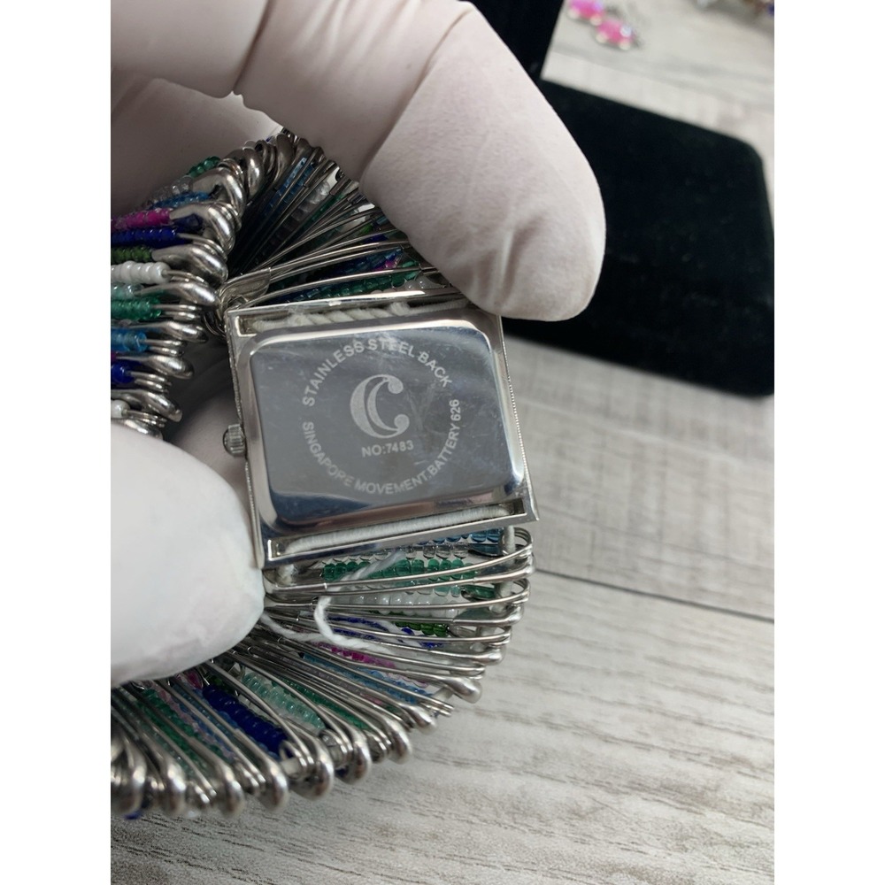 Wristwatch Silver Tone Rectangular White Face Col… - image 5